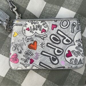 Coach Poppy Graphic Wristlet in Gray and Pink